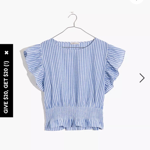 Madewell Flutter-Sleeve Smocked Top in Stripe XS - Picture 6 of 11